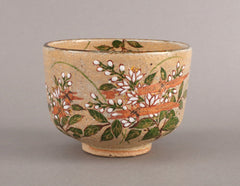 灰釉　卯の花図　茶碗