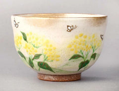 粉引　菜の花に蝶　茶碗